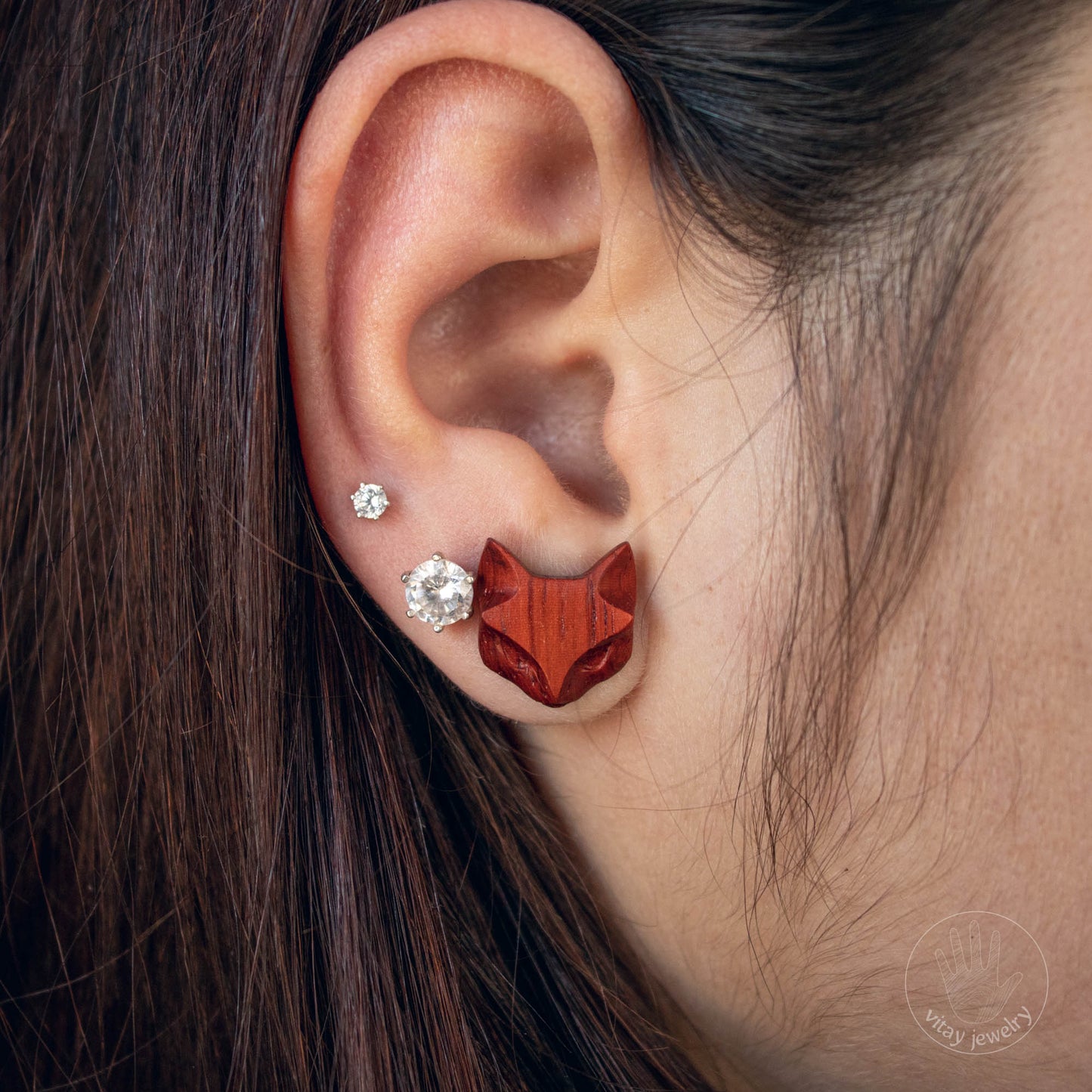 Cat Earrings Padauk Wood