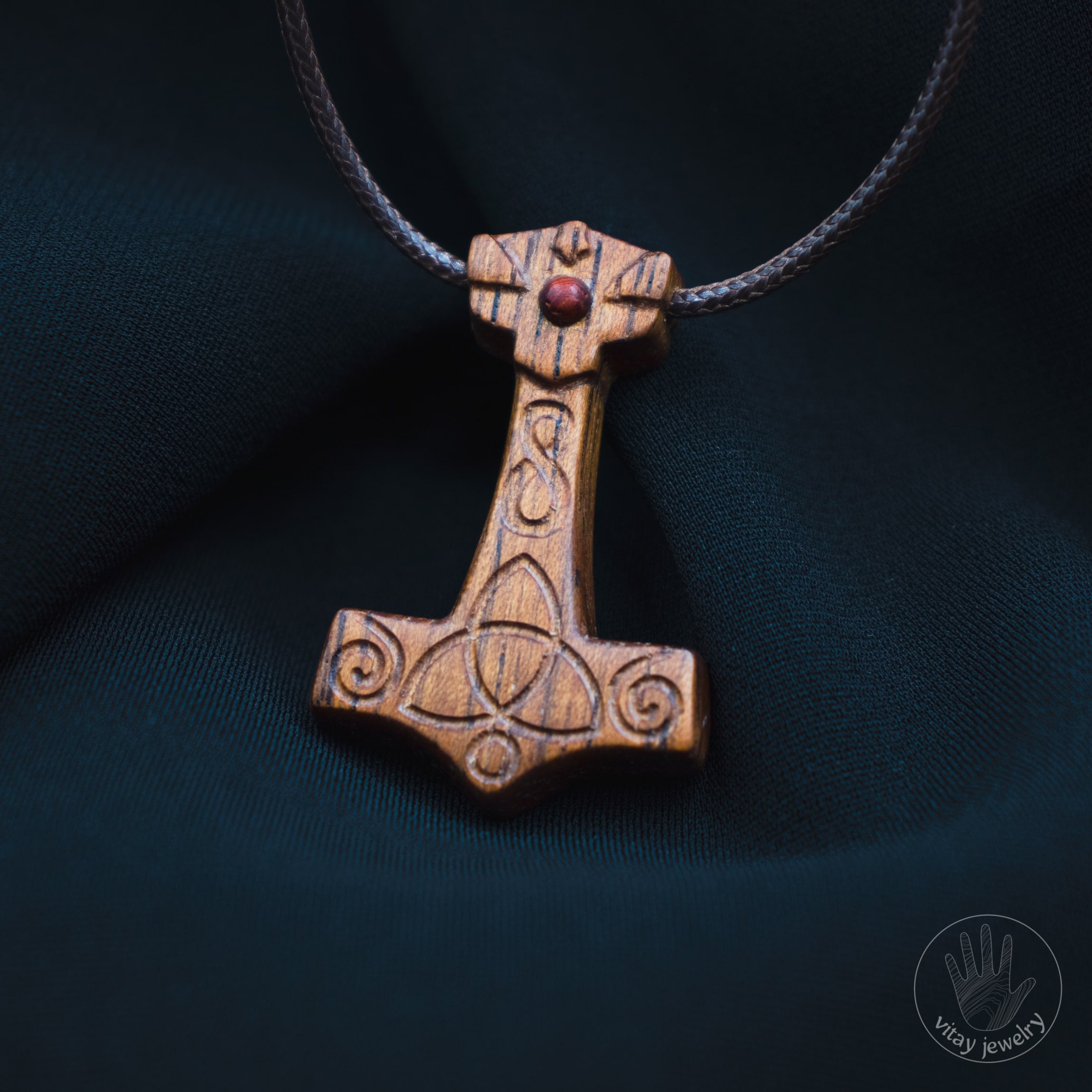 Viking Necklace - Thor's Hammer Mjolnir - Black with Wolf of Ragnarok